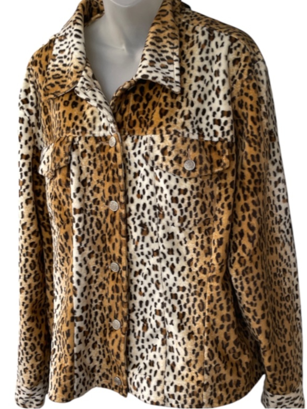 Baccini Leopard Print Faux Fur Trucker Jacket plus Size 22 soft fall layering